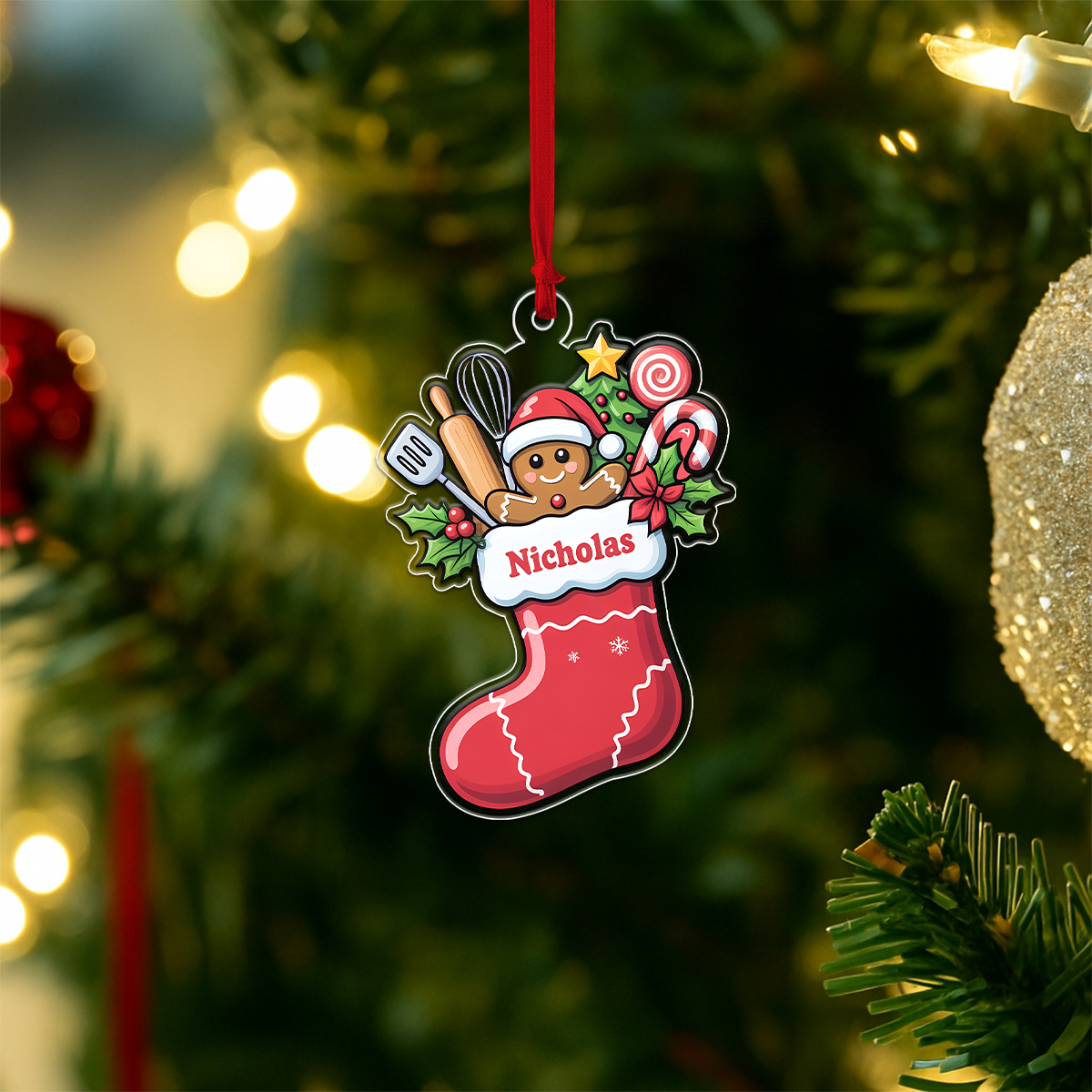 Cooking Hub Christmas Stocking With Utensils Acrylic Ornament Christmas Gift