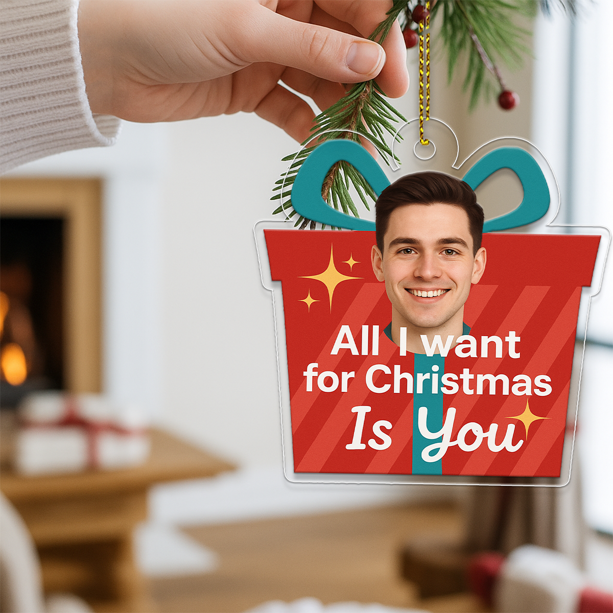 Custom Photo All I Want For Christmas Is You Gift Box Ornament, Funny Ornament, Holiday Keepsake Gift, Unique Christmas Decoration