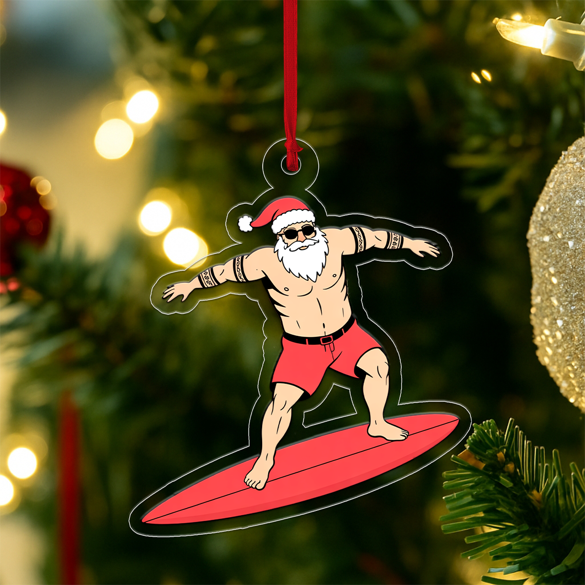 Hawaii Mele Kalikimaka Santa Tattoo Acrylic Ornament Christmas Gift