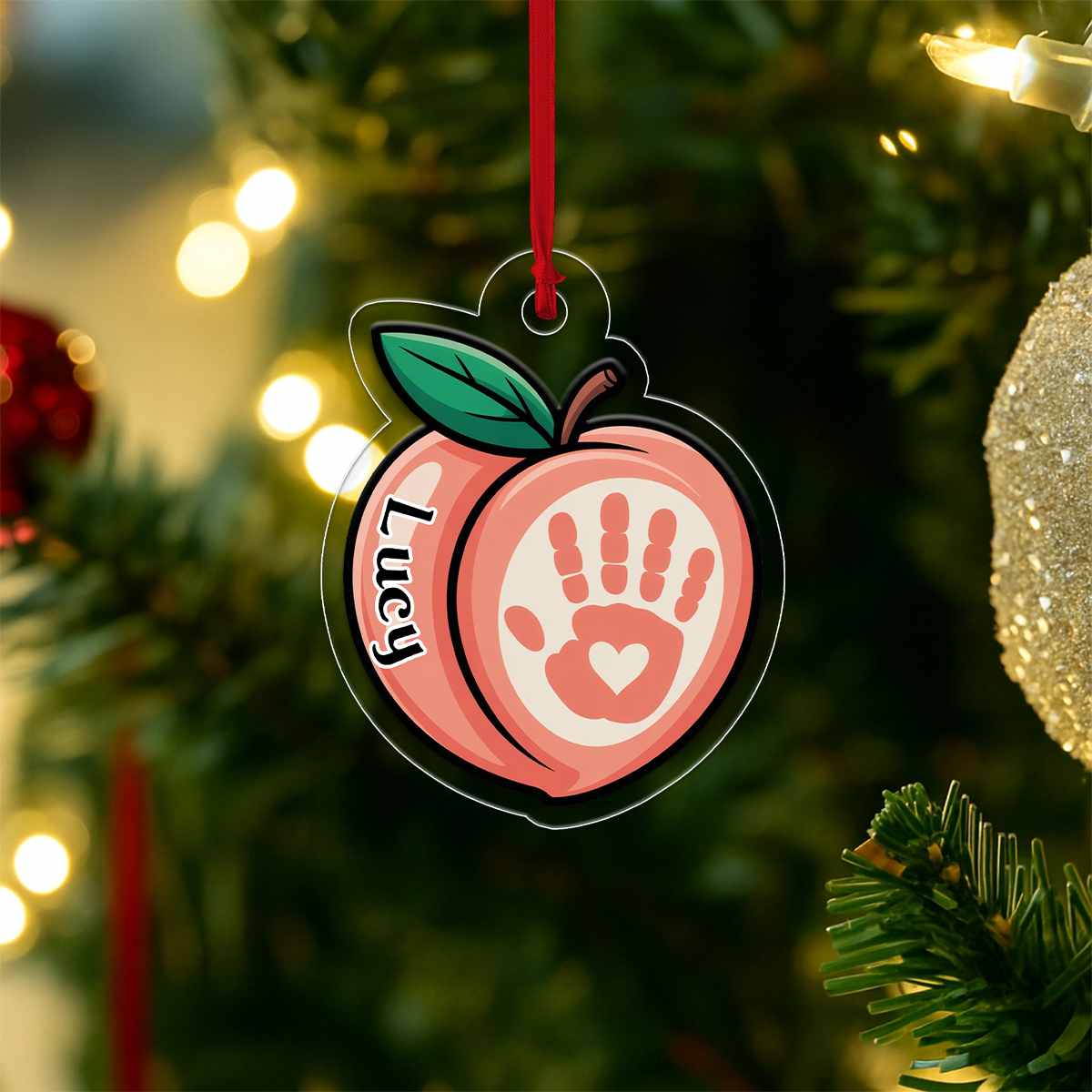 Funny Hand On Peach Ornament, Personalized Christmas Ornament, Naughty Humor Gift, Holiday Keepsake for Adults, Quirky Holiday Decoration