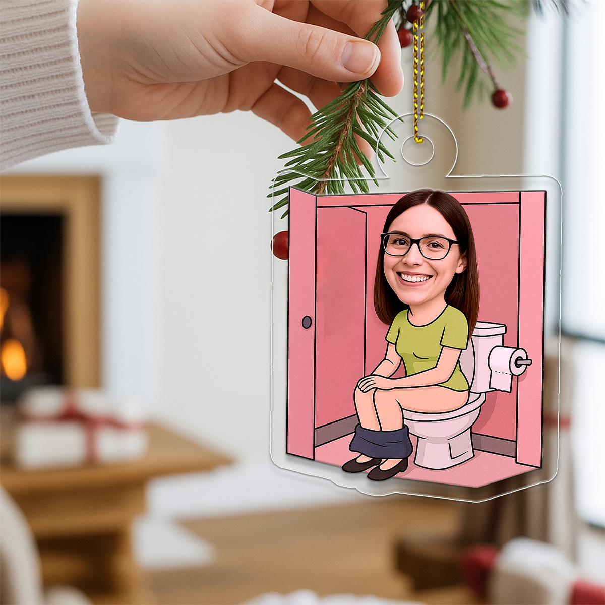 Custom Photo Woman in Toilet Ornament, Personalized Funny Christmas Ornament, Adult Humor Gag Gift, Unique Xmas Keepsake
