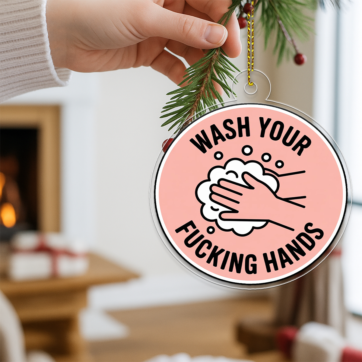 Funny Wash Your Hands Ornament, Christmas Ornament, Bathroom Humor Ornament, Adult Gag Gift, Holiday Joke Decoration