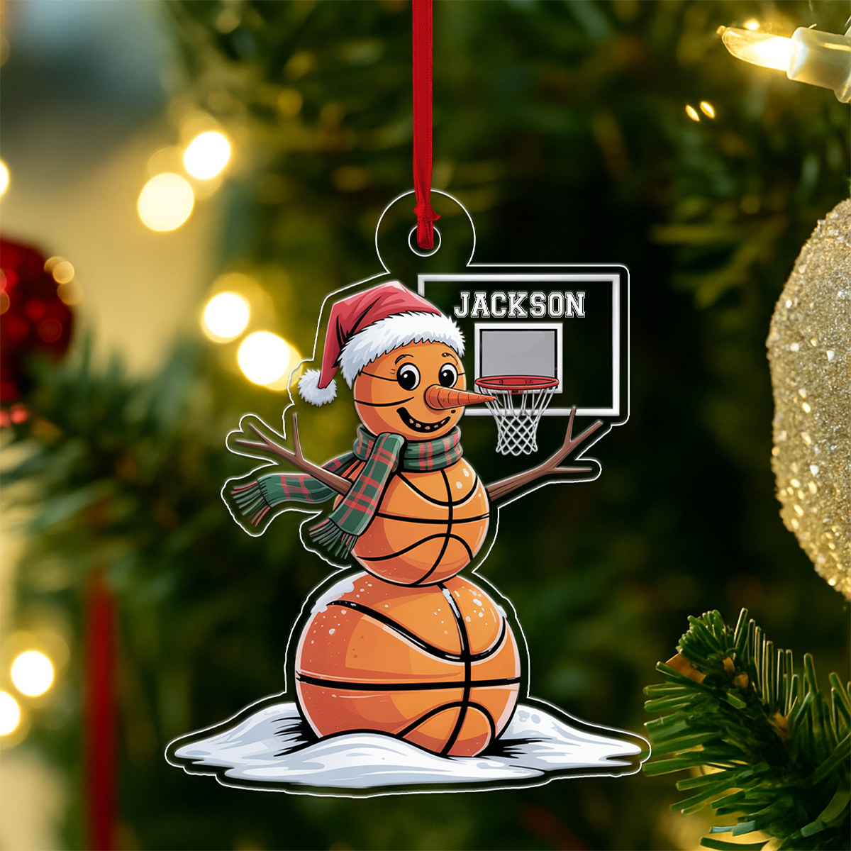 Custom Name Basketball Snowman Xmas Acrylic Ornament Christmas Gift