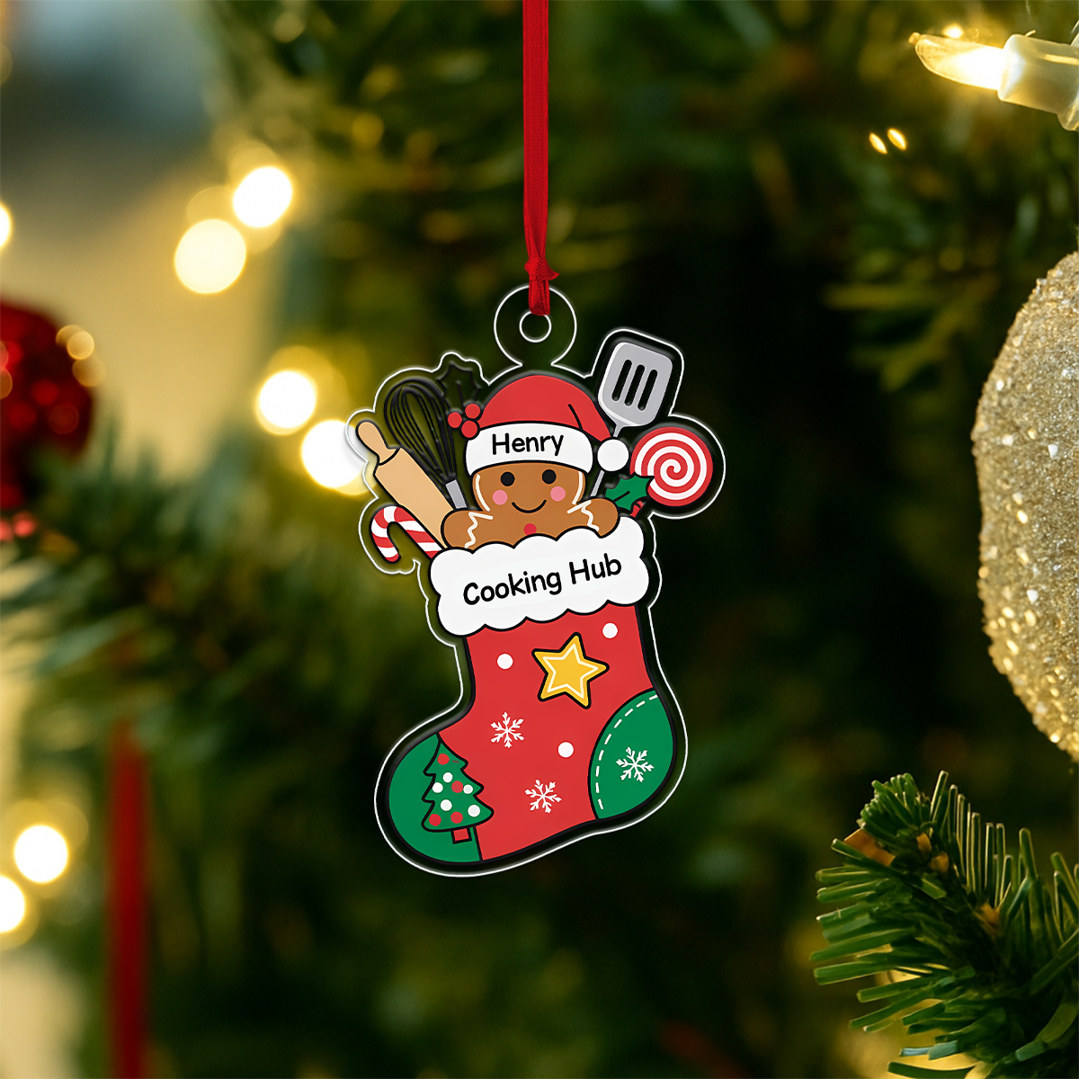 Custom Name Cooking Hub Christmas Stocking Acrylic Ornament Christmas Gift