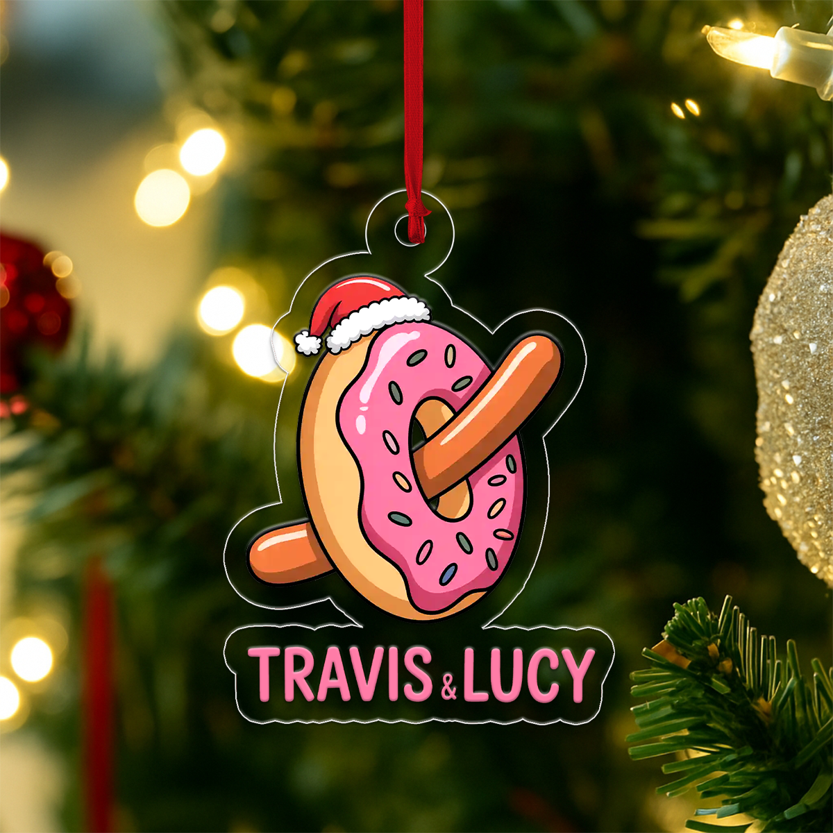 Personalized Funny Food Doughnut and Hotdog Ornament, Custom Gift for Food Lovers, Funny Ornament, Custom Holiday Gift, Funny Food Ornament