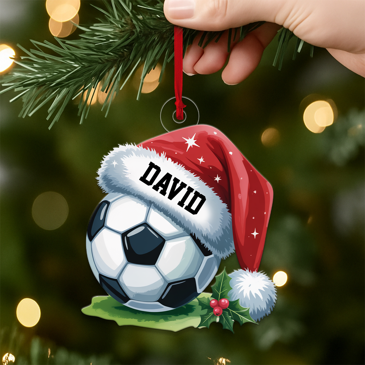 Custom Name Soccer Ball Christmas Acrylic Ornament Christmas Gift