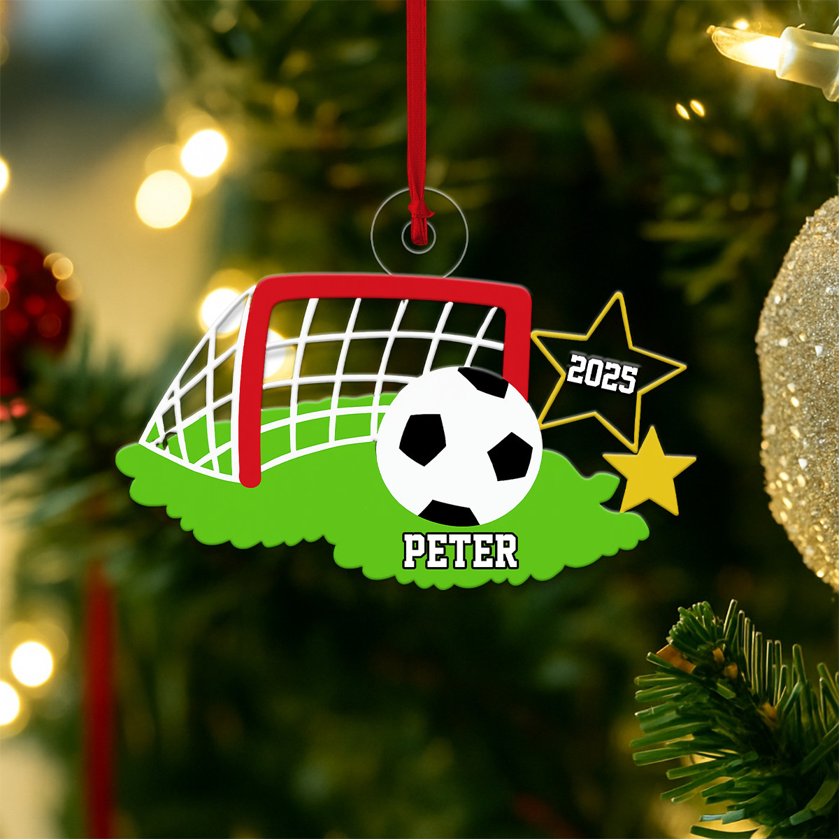 Custom Name Soccer Goal Acrylic Ornament Christmas Gift