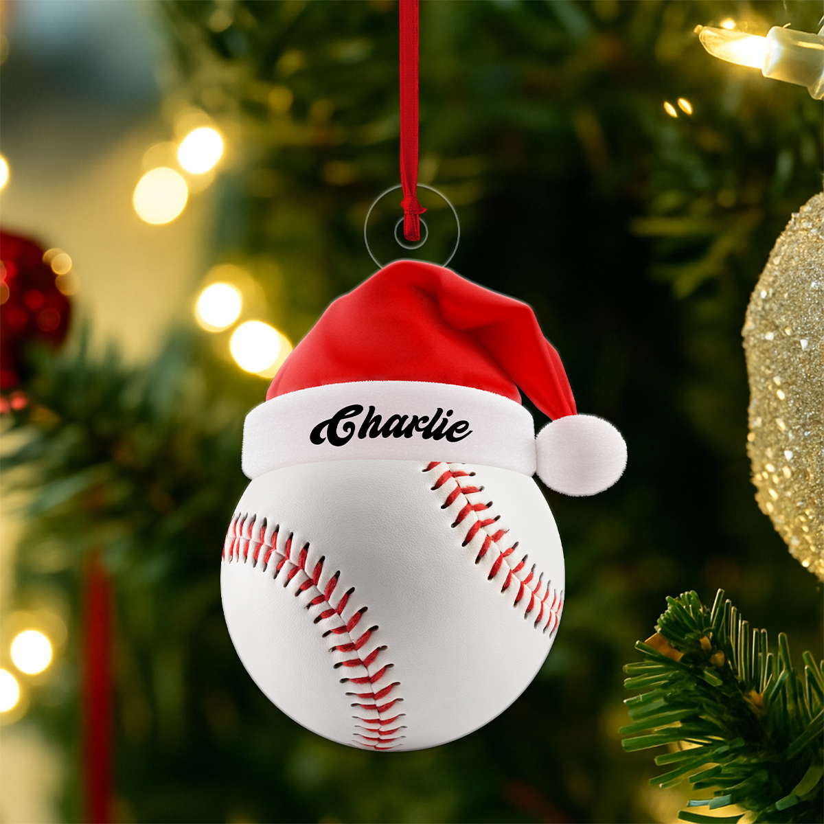 Custom Name Santa Baseball Acrylic Ornament Christmas Gift