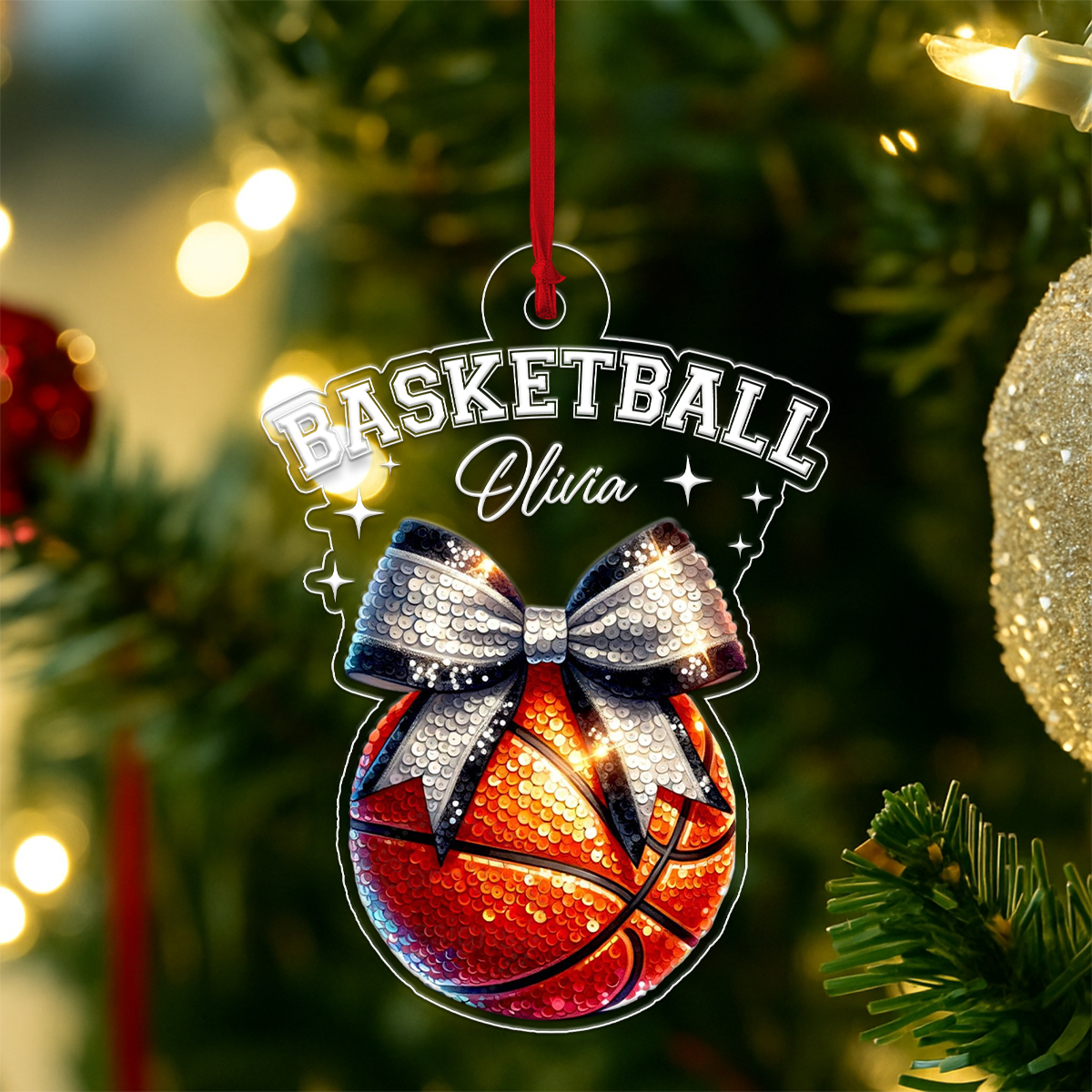 Custom Name Basketball Girl And Woman Acrylic Ornament Christmas Gift