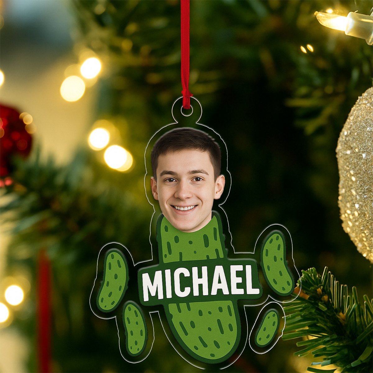 Custom Photo Funny Pickle Ornament, Personalized Gag Gift Christmas Ornament, Pickle Lover Ornament, Funny Holiday Decoration