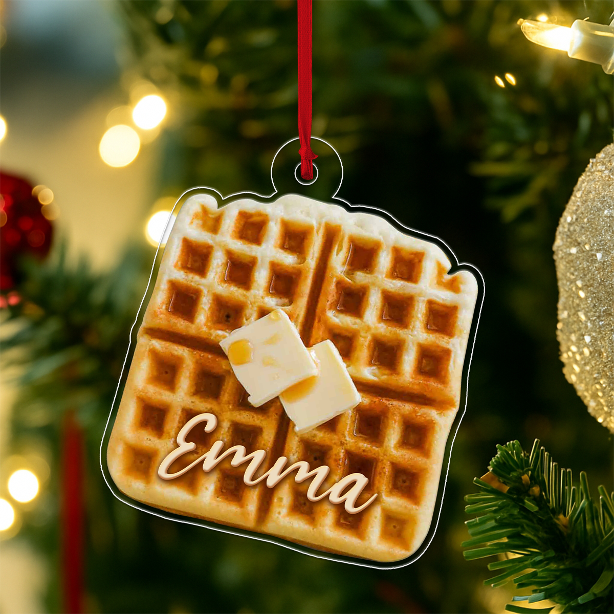 Custom Name Waffe With Butter Acrylic Ornament Christmas Gift