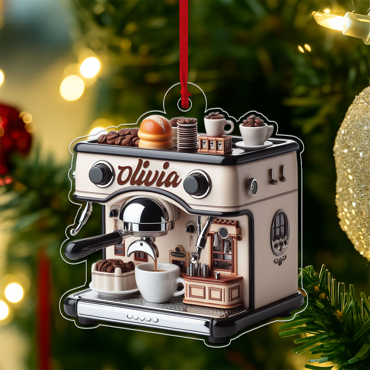 Custom Name Coffee Maker For Coffee Lover Acrylic Ornament Christmas Gift