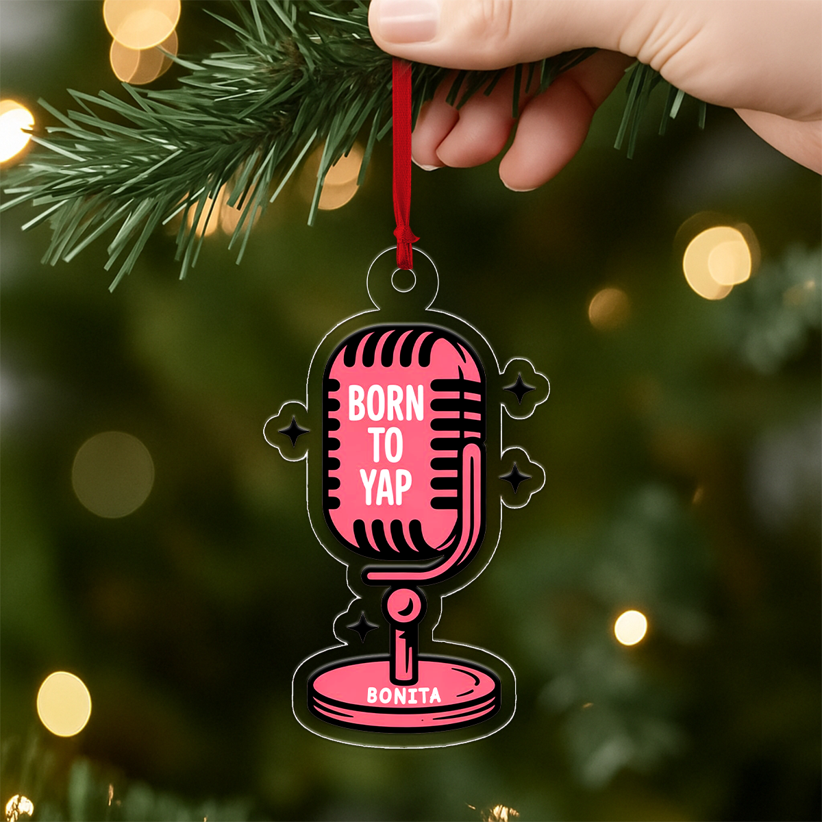 Personalized Born To Yap Ornament, Funny Singing Ornament, Custom Microphone Christmas Ornament, Karaoke Lover Gift, Music Holiday Keepsake