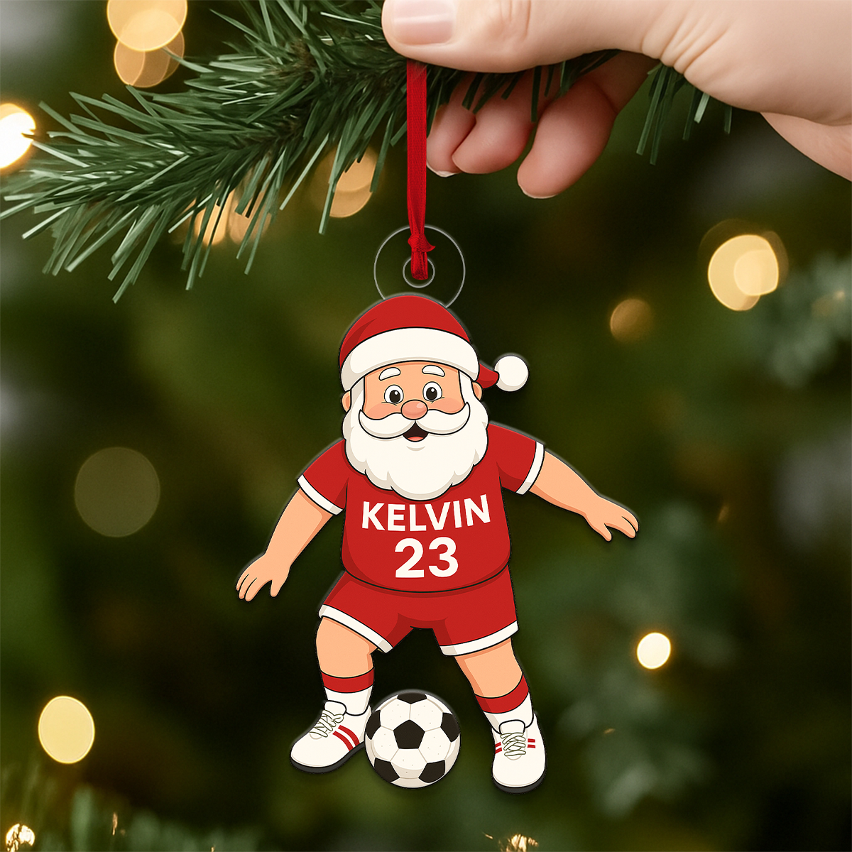 Custom Name Santa Soccer Player Acrylic Ornament Christmas Gift