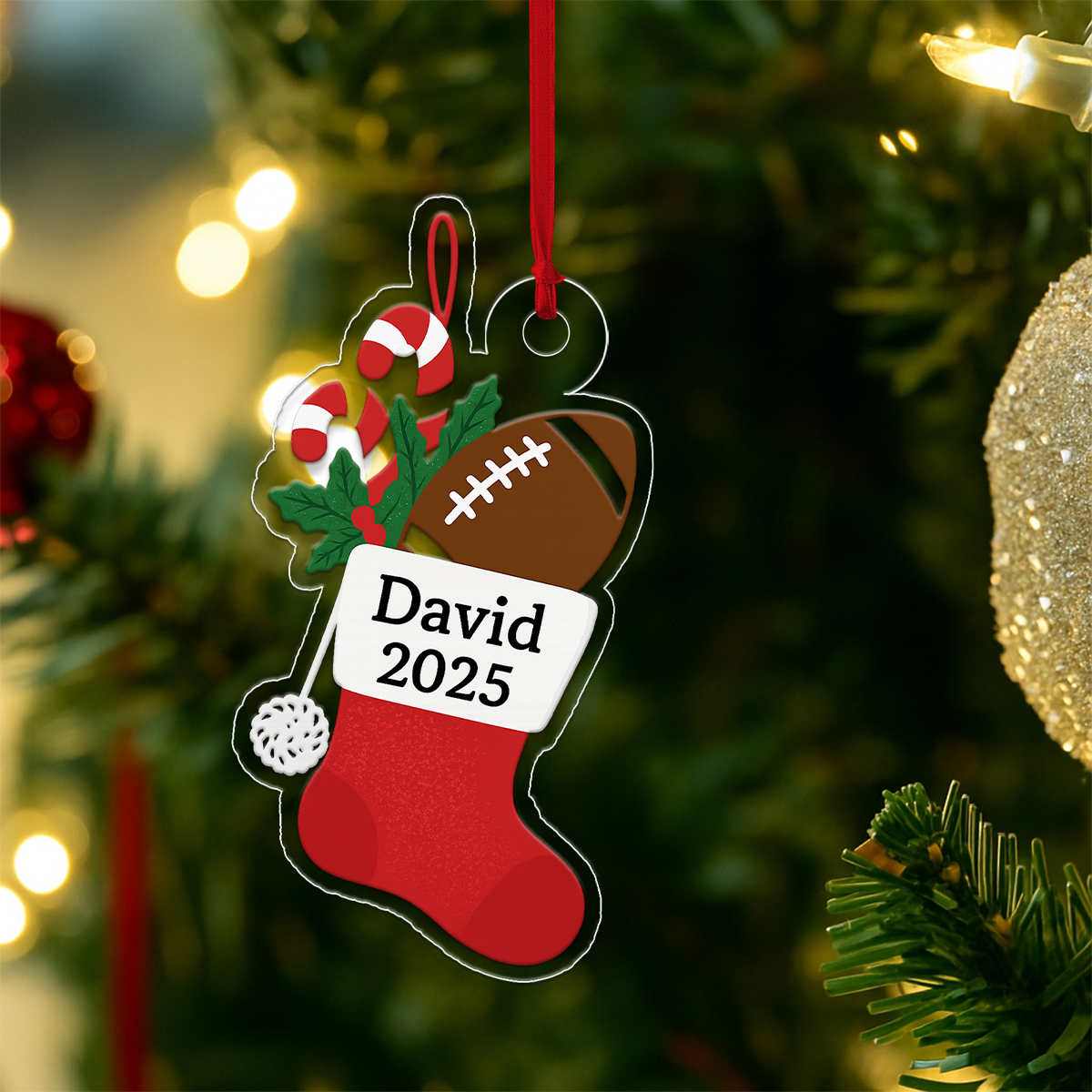 Custom Name Football Sock Xmas Acrylic Ornament Christmas Gift