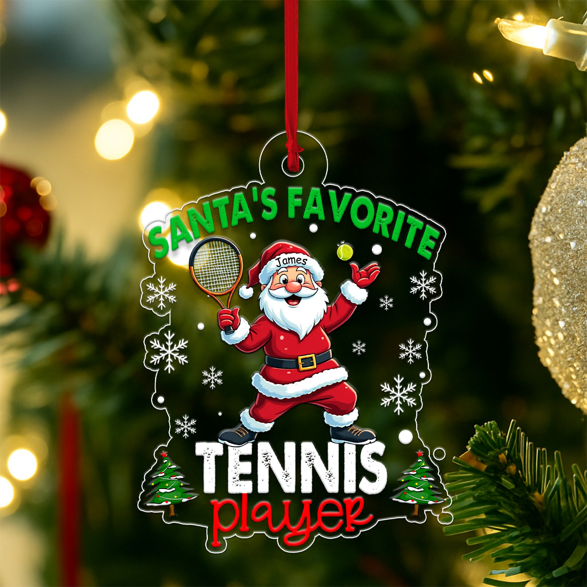 Custom Name Tennis Santa's Favorite Acrylic Ornament Christmas Gift