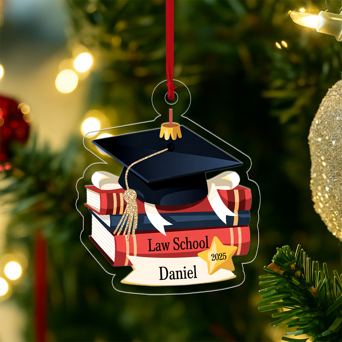 Personalized Graduation Cap Ornament with Books, Custom Graduation Christmas Ornament, Graduation Gift, Academic Achievement Keepsake