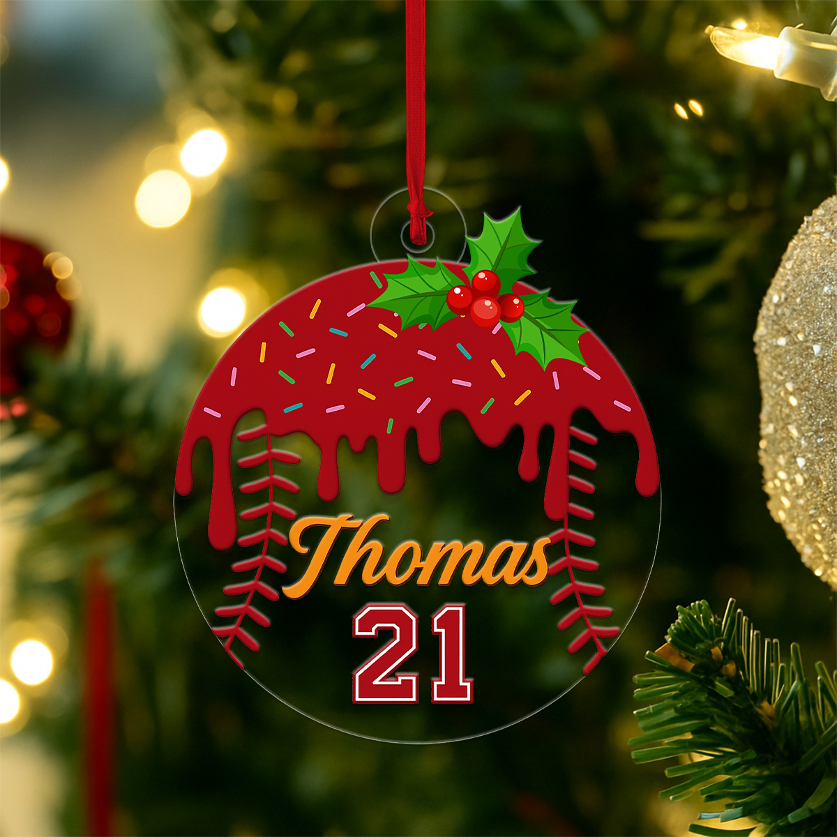 Custom Name Baseball Ice Cream Acrylic Ornament Christmas Gift