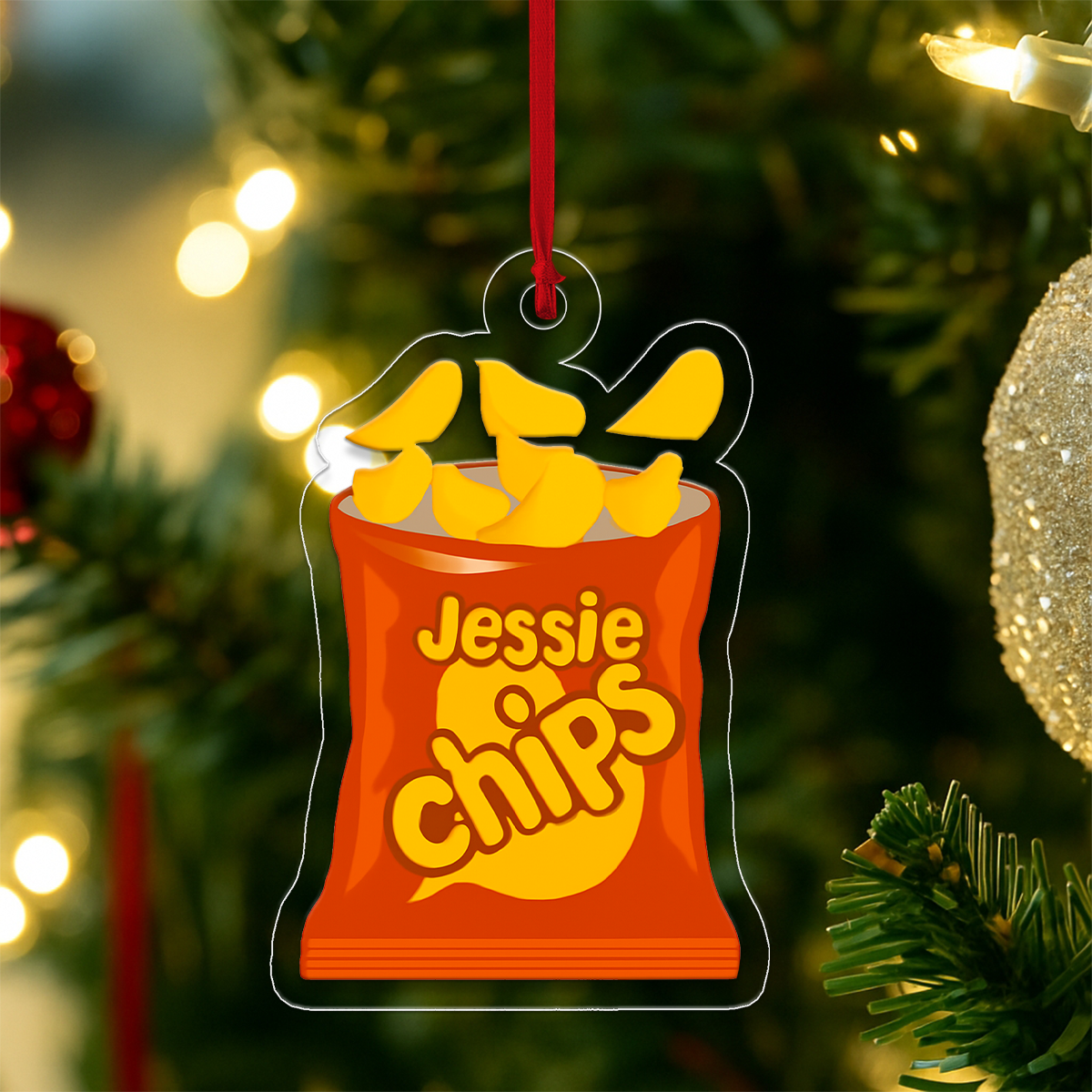 Personalized Chips Snack Ornament, Custom Gift for Food Lovers, Funny Snack Lover Ornament, Unique Holiday Gift, Custom Christmas Ornament