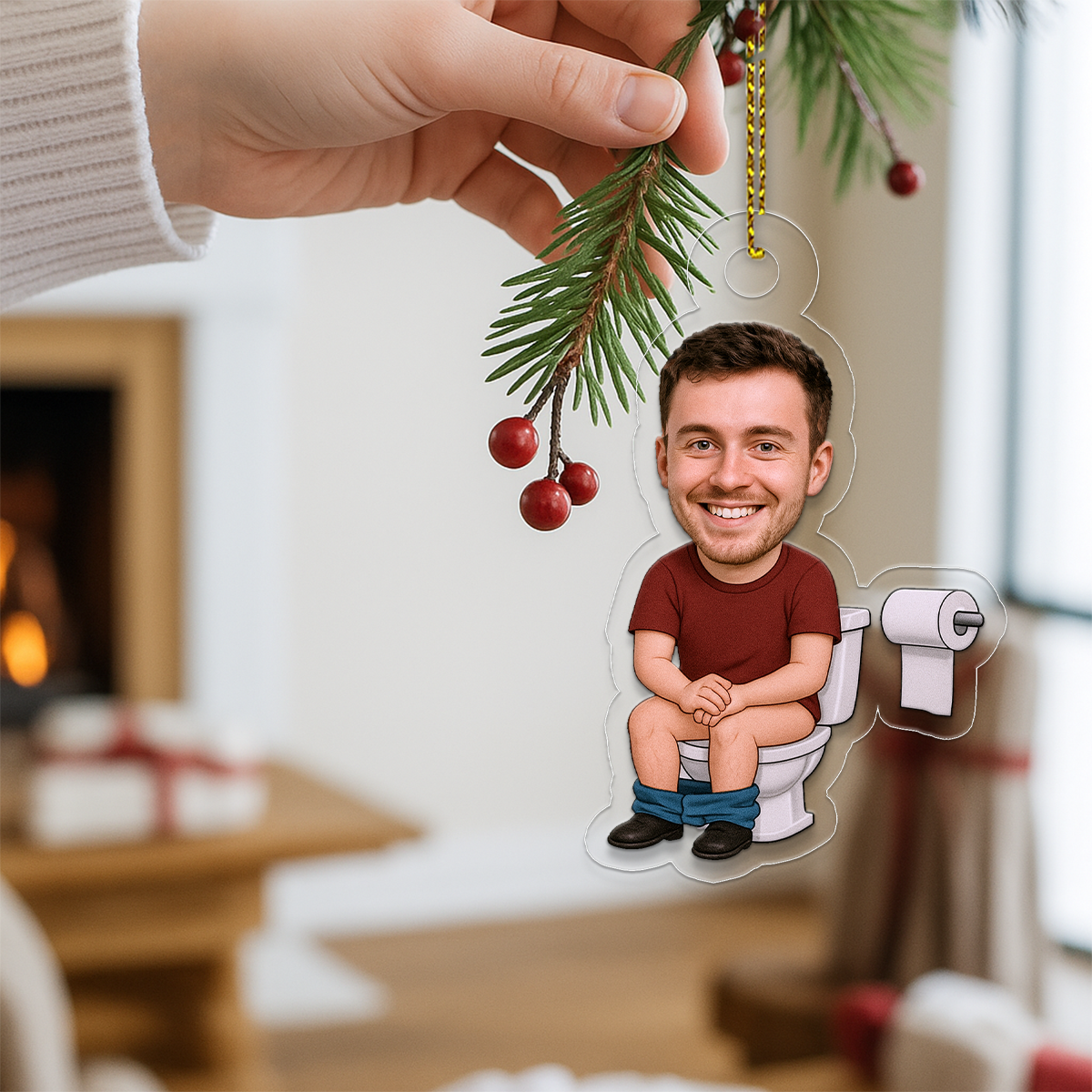 Custom Photo Man in the Toilet Ornament, Personalized Funny Christmas Ornament, Humor Keepsake, Unique Xmas Ornament
