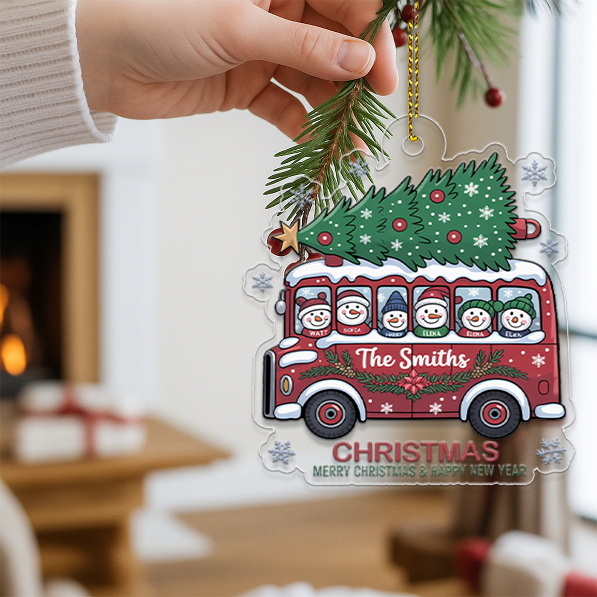 Christmas Tree And Snowmen - Personalized Ornament