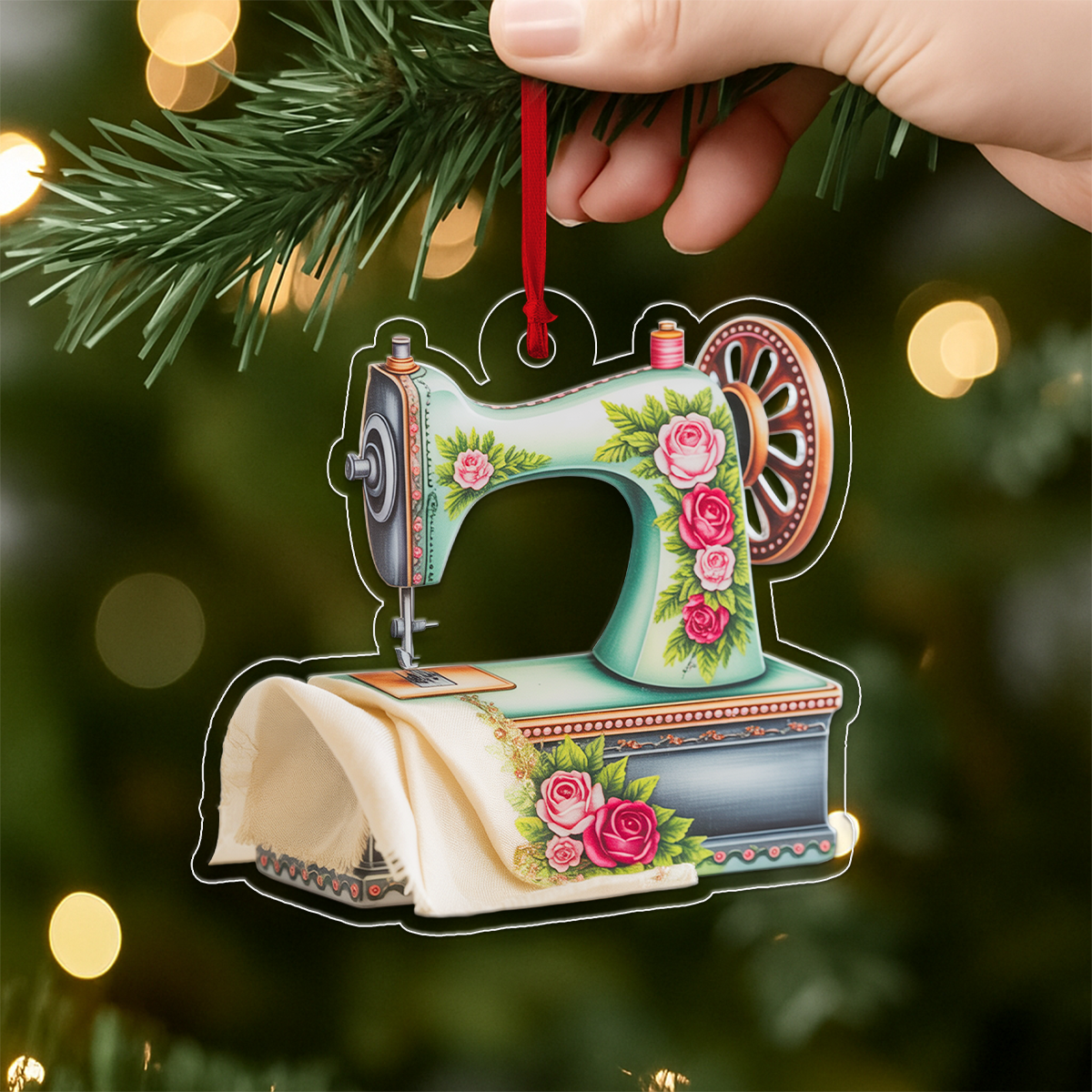 Shiny Sewing Machine Personalized Acrylic Christmas Ornament