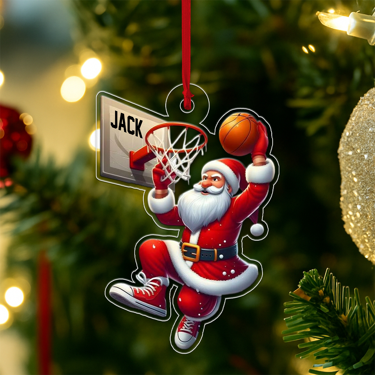 Custom Name BasketBall Player Santa Favorite Acrylic Ornament Christmas Gift