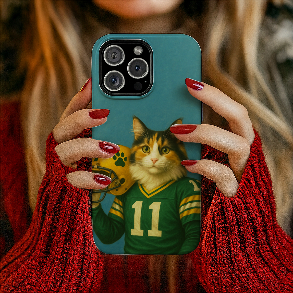 Custom Cat Photo Football Player Phone Case