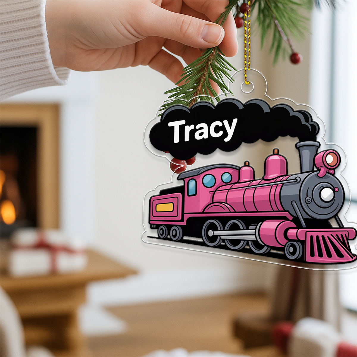 Personalized Pink Train Ornament, Kids Gift, Cute Train Lover Ornament, Holiday Decoration Keepsake, Baby Christmas Ornament