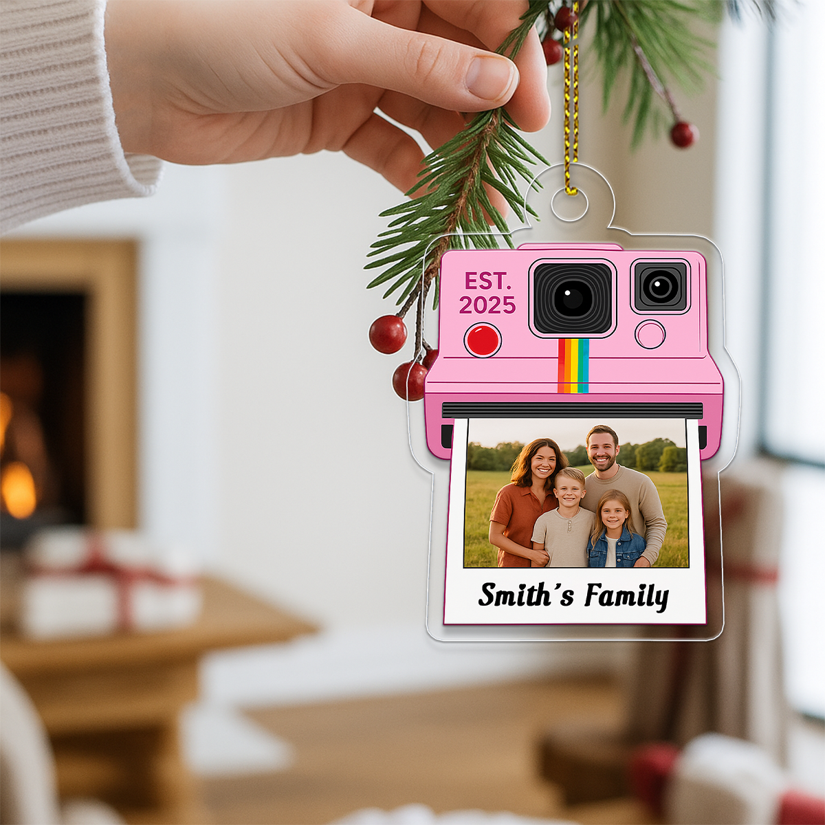 Custom Photo Family Instant Camera Ornament, Personalized Picture Christmas Ornament, Polaroid Keepsake, Holiday Decoration Gift