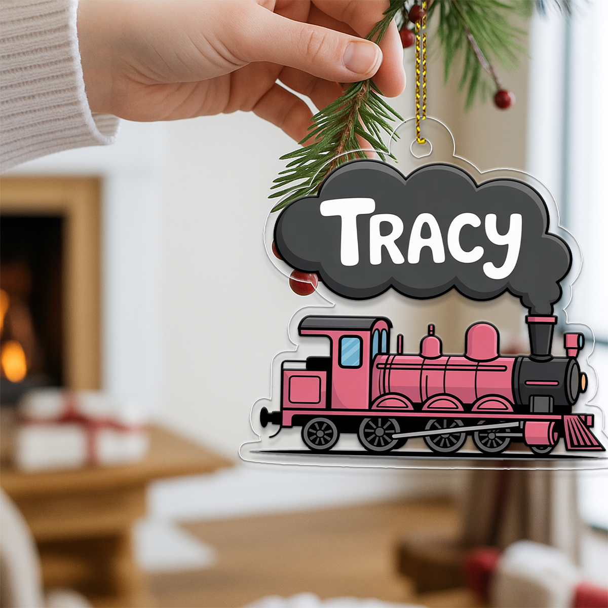Custom Pink Train Ornament, Personalized Baby First Christmas Ornament, Cute Kids Ornament, Train Lover Gift, Holiday Keepsake Decoration