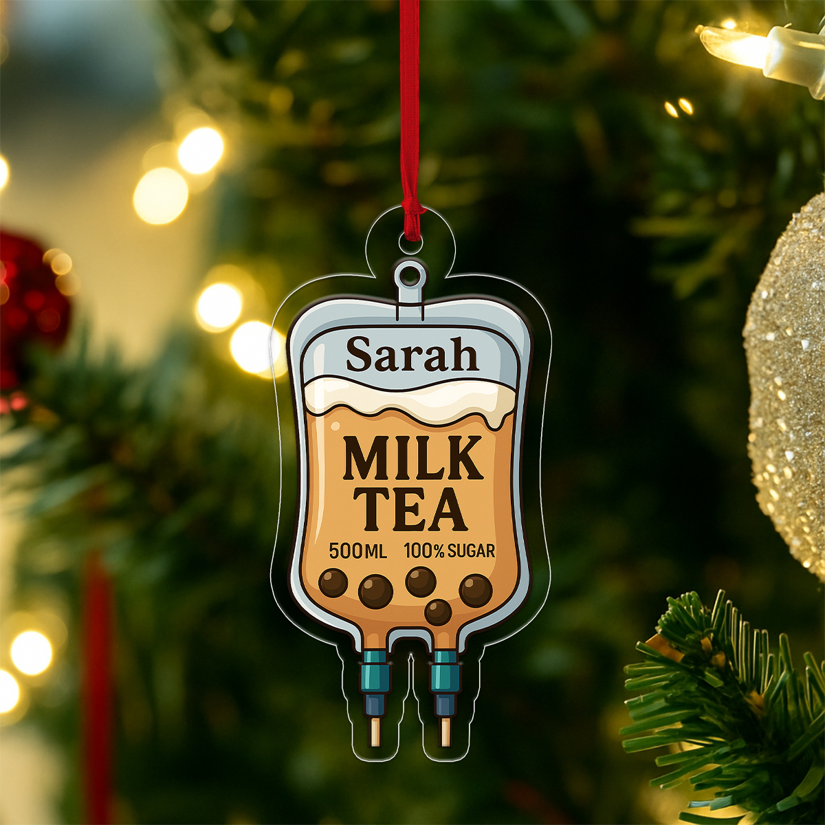 Personalized Milk Tea Bag Ornament, Custom Bubble Tea Christmas Ornament, Milk Tea Lover Gift, Drink Ornament, Holiday Keepsake Decoration