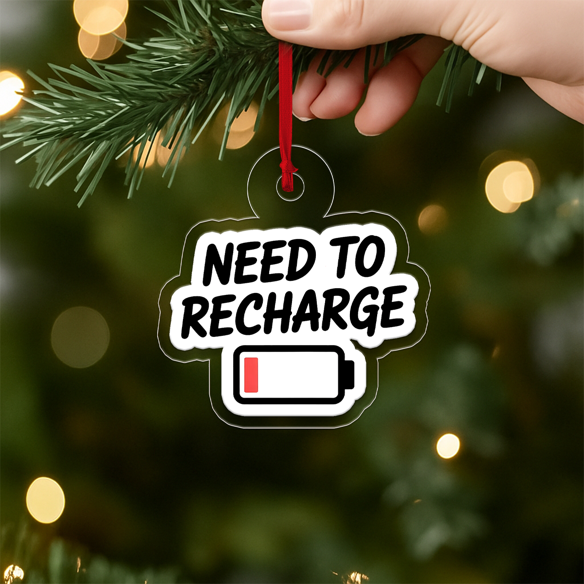 Need To Recharge One Percent Funny Ornament, Battery Ornament, Custom Tech Christmas Ornament, Gamer Gift, Low Power Gag Gift
