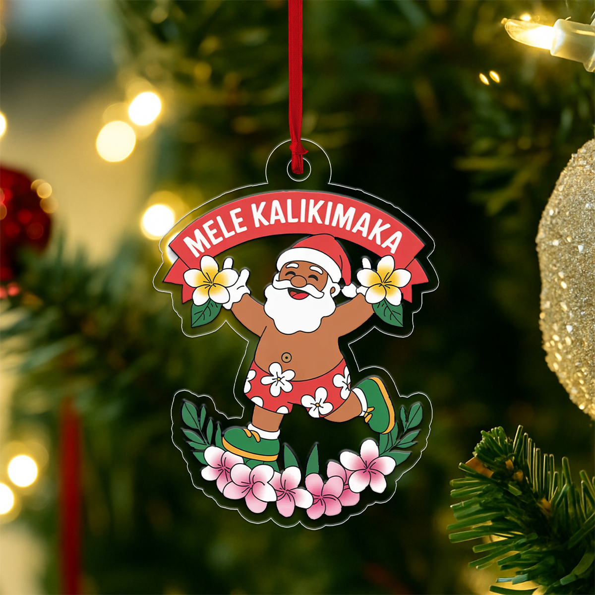 Hawaii Acrylic Ornament Aloha Santa Christmas Plumeria 1