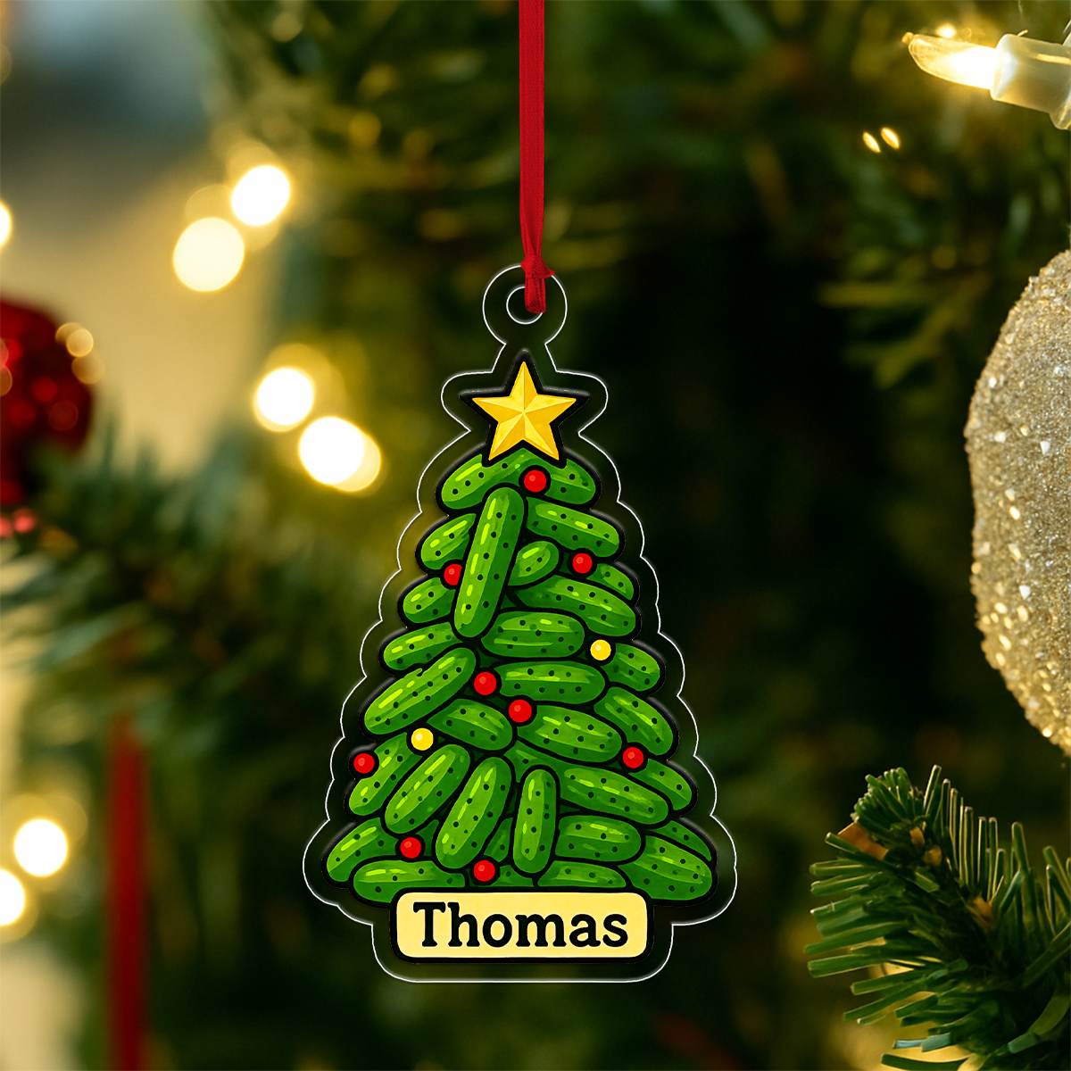 Personalized Pickle Christmas Tree Ornament, Custom Funny Holiday Ornament, Gift for Pickle Lovers, Christmas Decoration, Holiday Keepsake