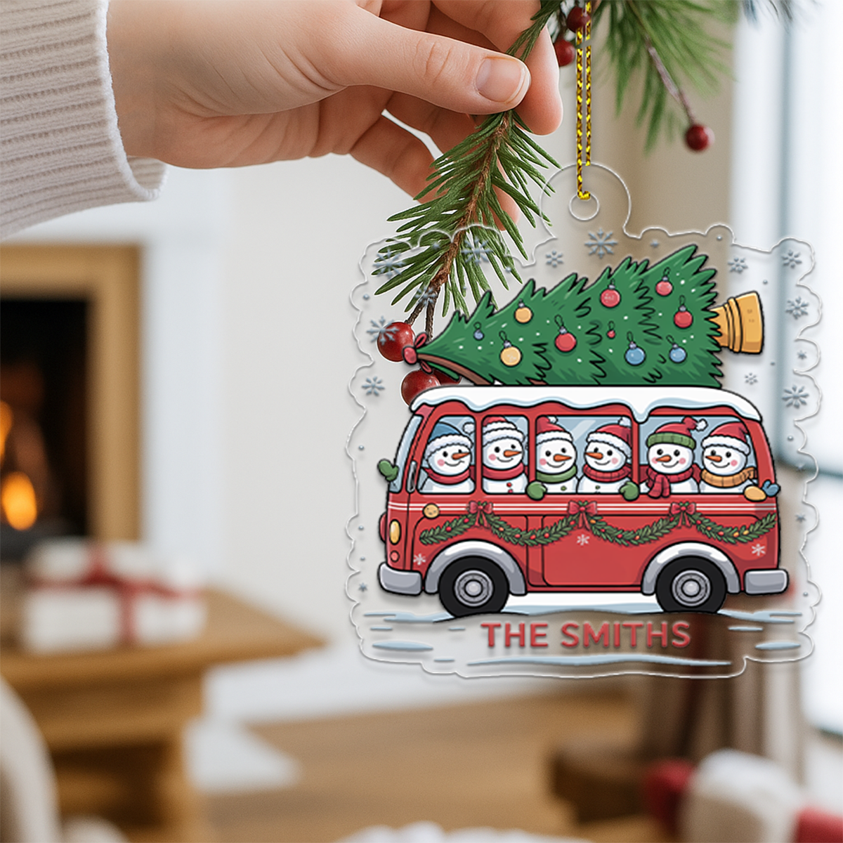 Christmas Tree And Snowmen - Personalized Ornament2