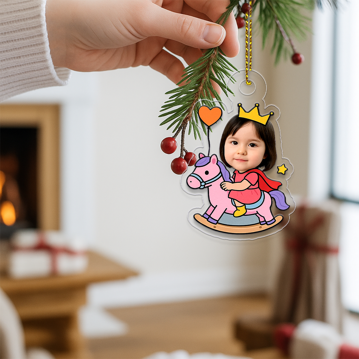 Custom Photo Face Riding Toy Horse Ornament, Personalized Funny Christmas Ornament, Gag Gift Holiday Decoration, Unique Family Keepsake