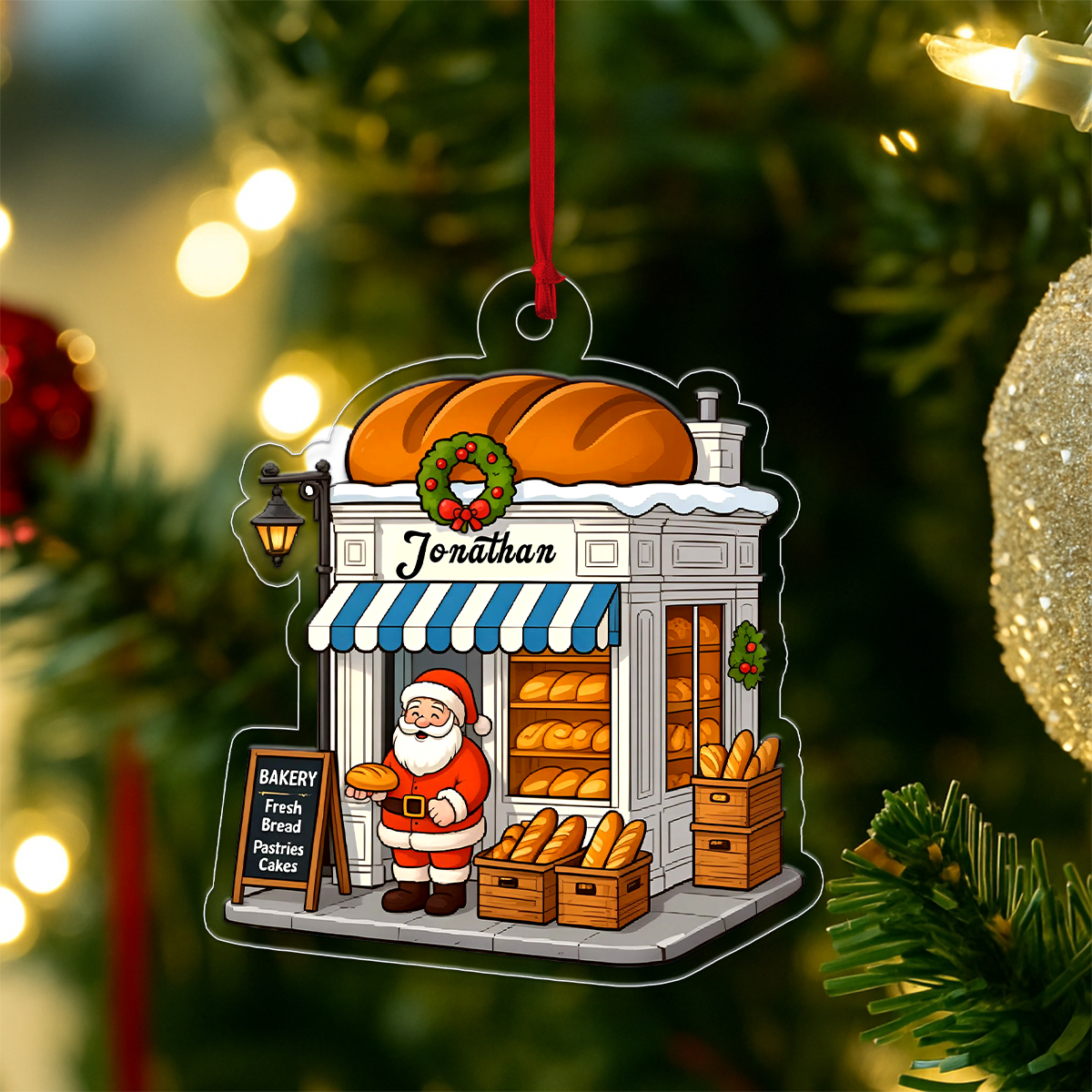 Custom Name Bakery Santa Acrylic Ornament Christmas Gift