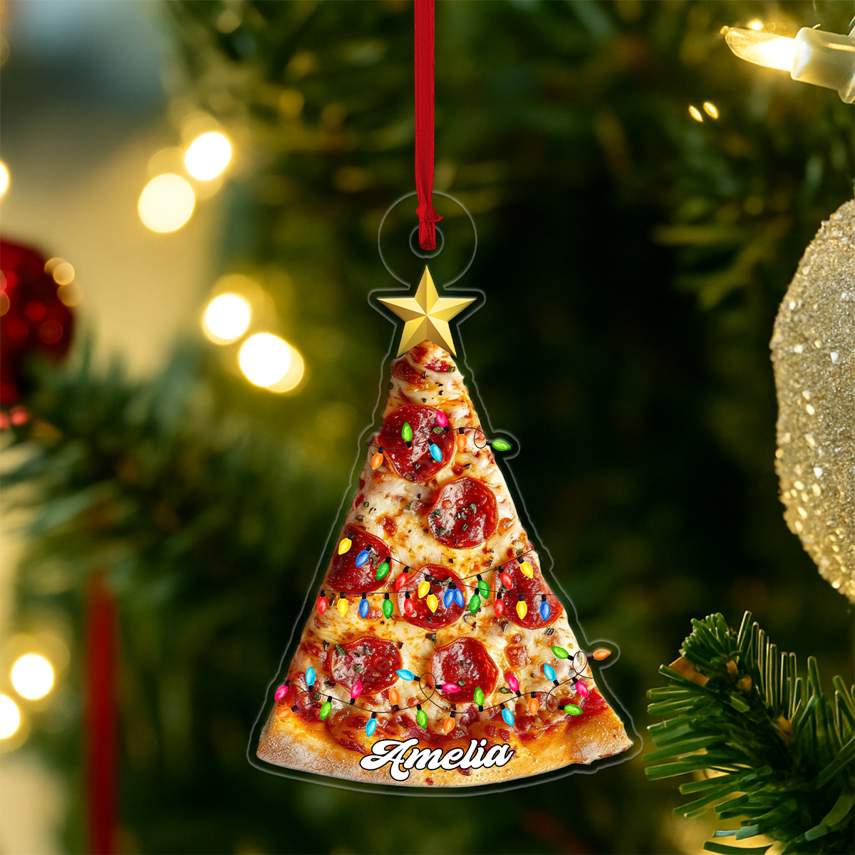 Custom Name Pizza Christmas Food Acrylic Ornament Christmas Gift