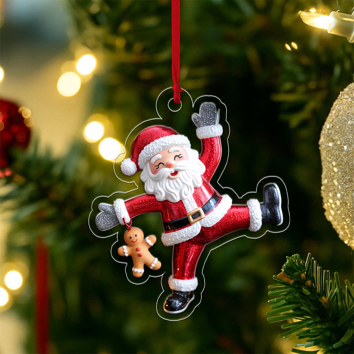 Personalized Santa Claus with Gingerbread Men Acrylic Ornament Christmas Gift