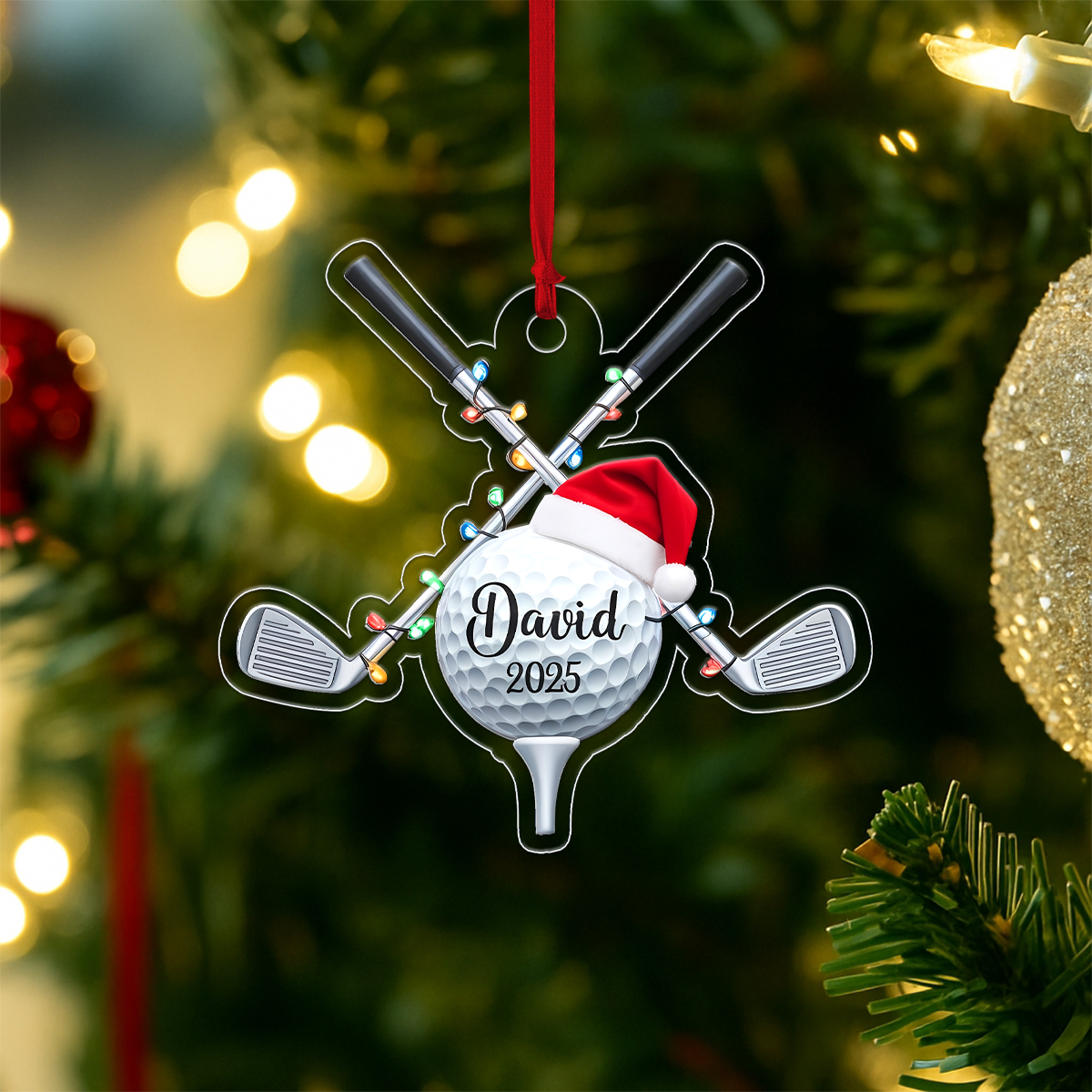 Custom Name Golfer Santa Acrylic Ornament Christmas Gift