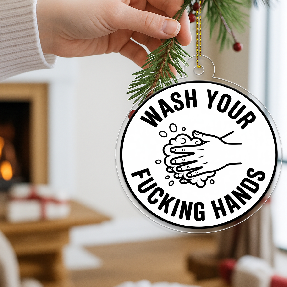 Wash Your Funny Hands Ornament, Bathroom Humor Christmas Ornament, Gag Gift, Naughty Adult Ornament, Holiday Joke Decoration