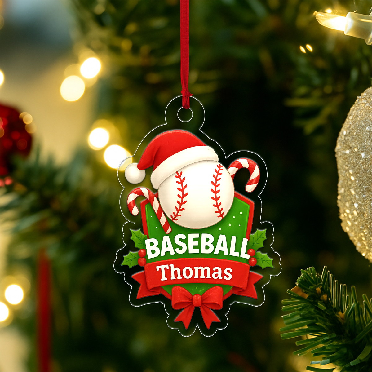 Custom Name Baseball Xmas Acrylic Ornament Christmas Gift