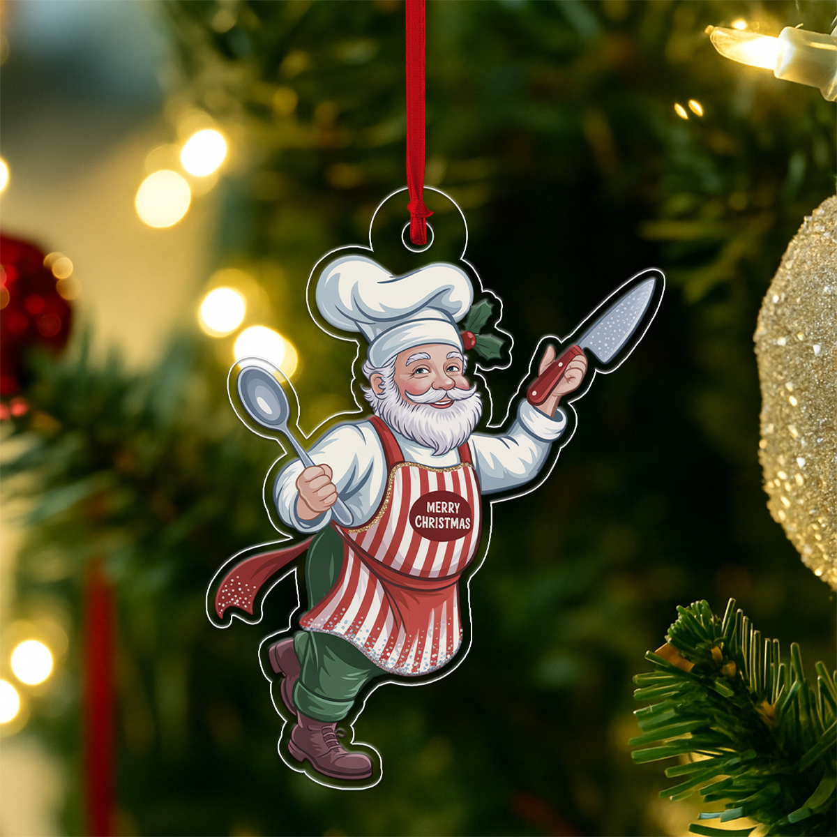 Personalized Santa Chef Acrylic Ornament Christmas Gift
