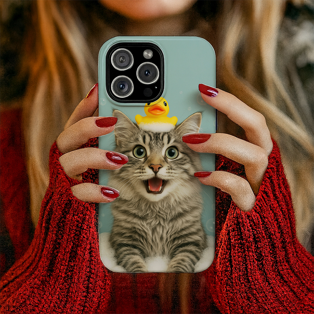 Custom Photo Cat In Bathtub With Duck Toy Phone Case
