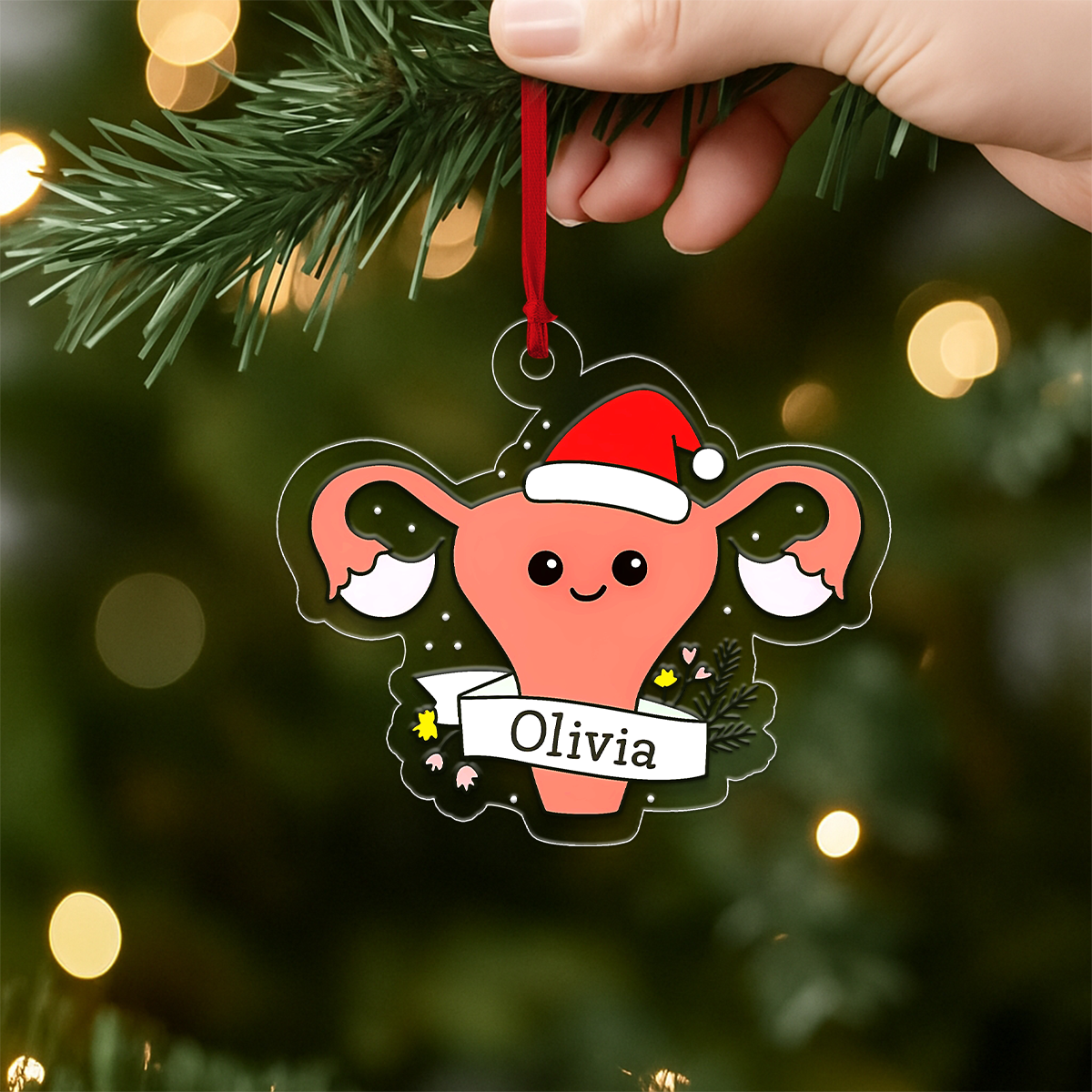 Personalized Christmas Uterus Ornament – Funny Custom Medical Gift for Gynecologist, OB GYN, Nurse, Doctor, Women’s Health Holiday Decor