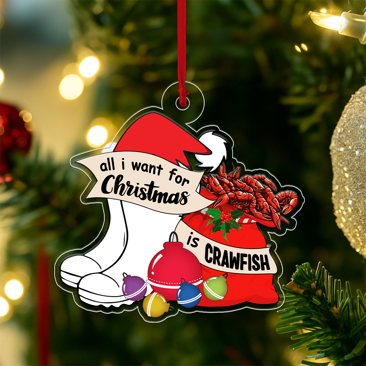 Custom Name Crawfish All I Want Acrylic Ornament Christmas Gift