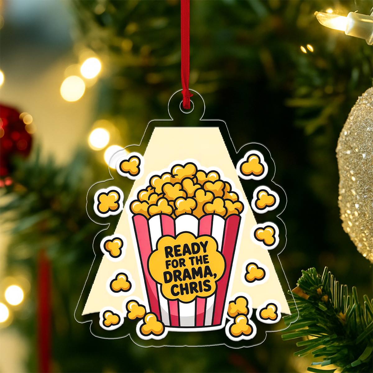 Funny Popcorn Ready For The Drama Ornament, Personalized Custom Christmas Ornament, Gift for Friends, Drama Holiday Keepsake