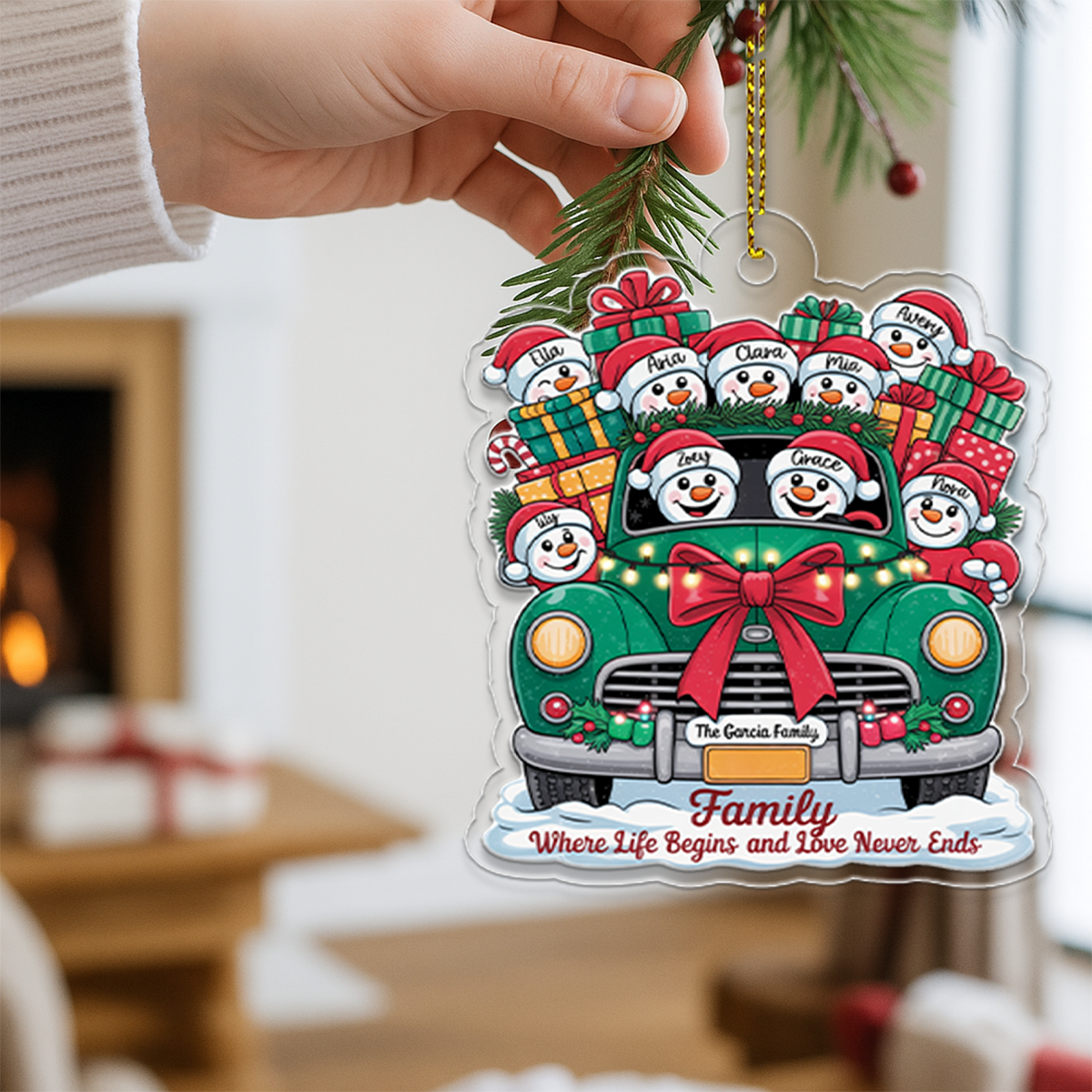 Family Where Life Begins - Personalized Custom Wood Ornament - Gift For Families