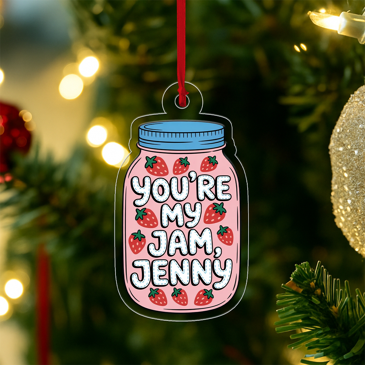 Personalized You're My Jam Strawberries Ornament, Custom Sweet Valentine's Day Ornament, Romantic Holiday Gift, Cute Foodie Keepsake